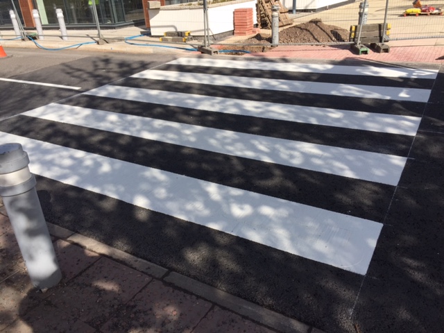 Prismo® Lifeline® hot applied thermoplastic white area marking for a pedestrian crossing in Wigan.