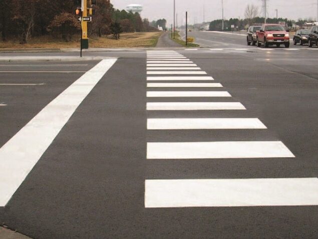 Prismo Preformed thermoplastic white road marking for a pedestrian crossing