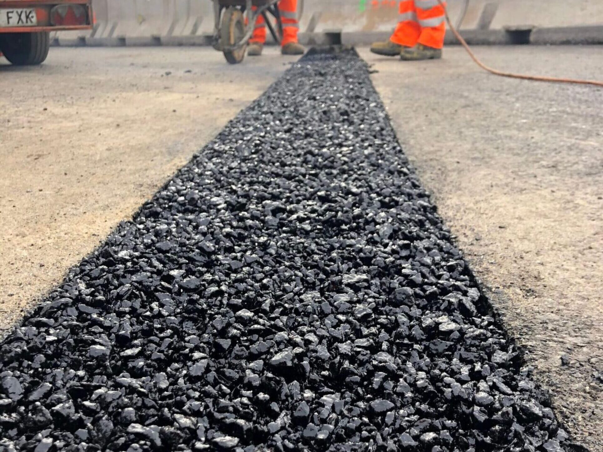 A close up of Prismo Thormajoint bridge joint installation in Madrid, part of Prismo’s bituminous road repair products range.