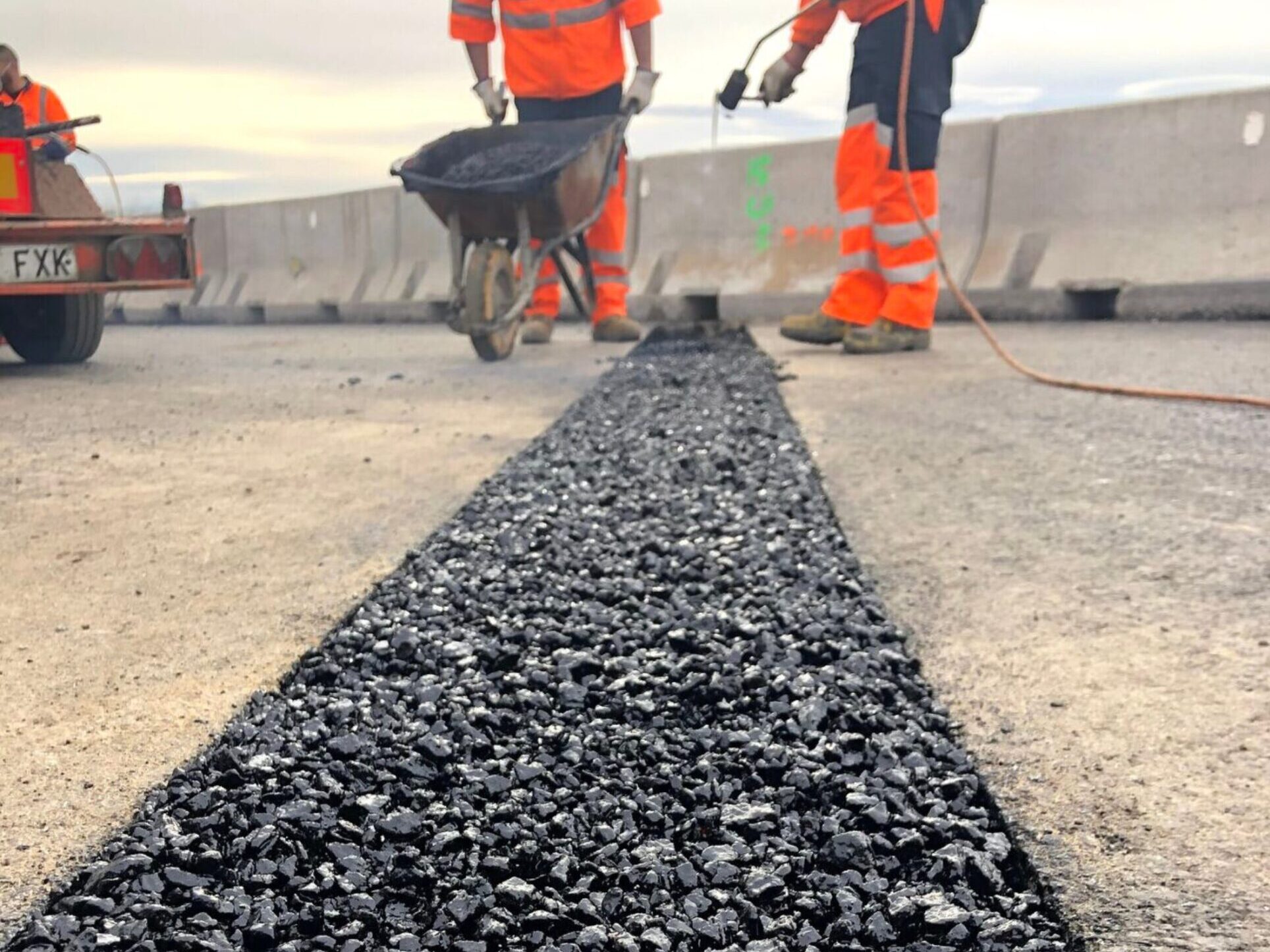 A close up of Prismo Thormajoint bridge joint installation in Madrid, part of Prismo’s bituminous road repair products range.