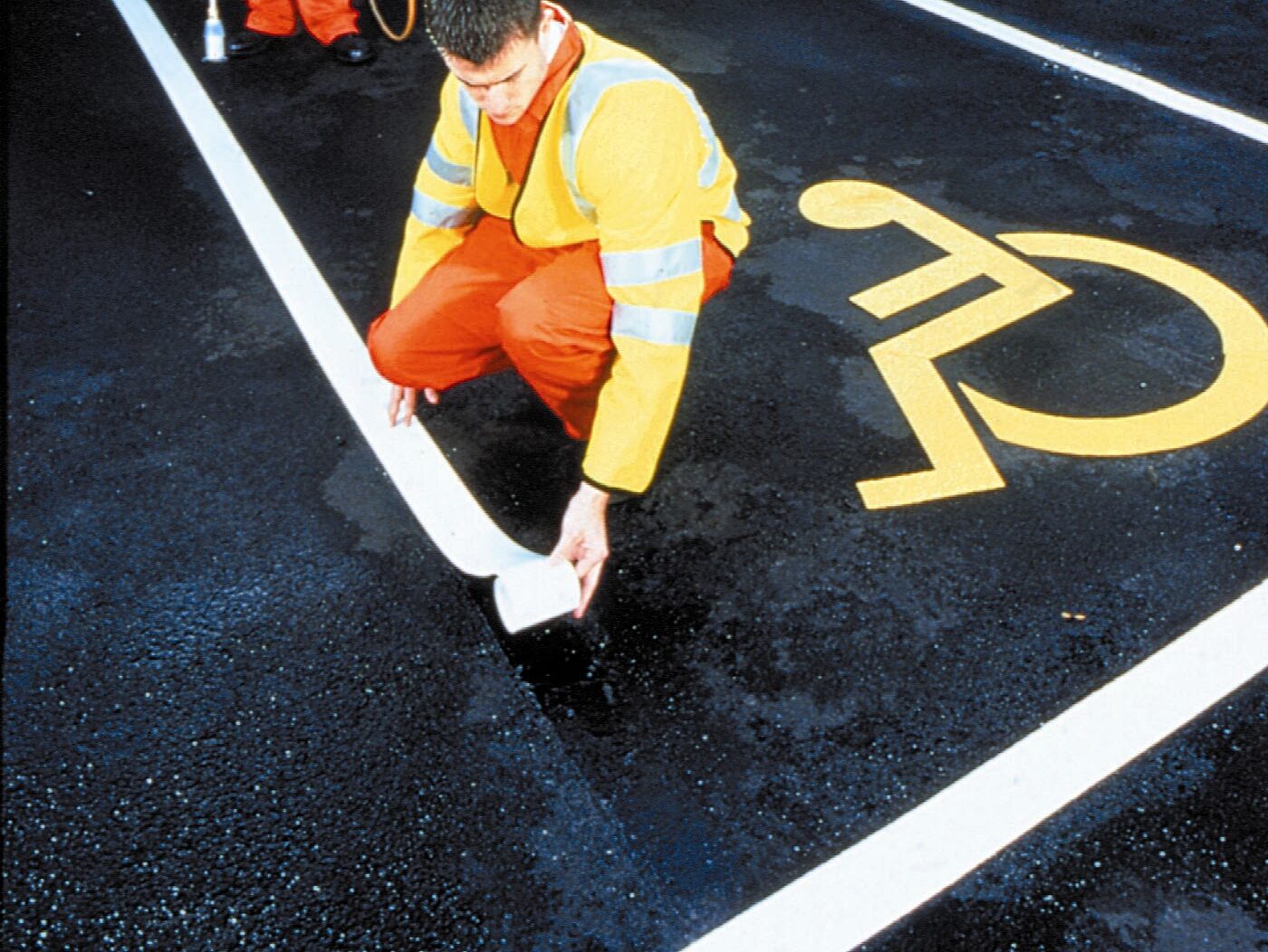 Prismo preformed thermoplastic white parking bay delineation in a car park