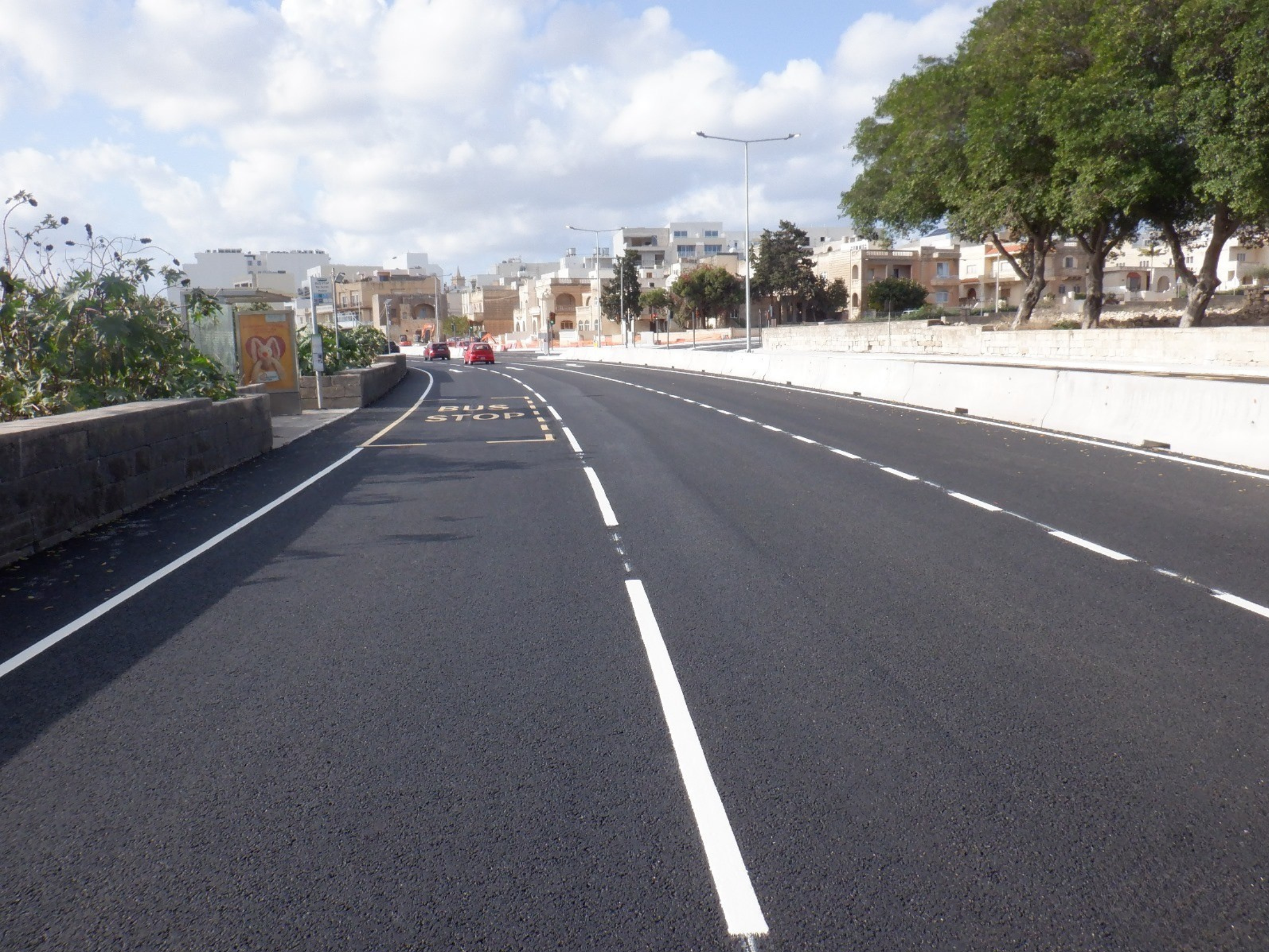 Prismo Sunline hot applied thermoplastic road marking in white on a Malta street.