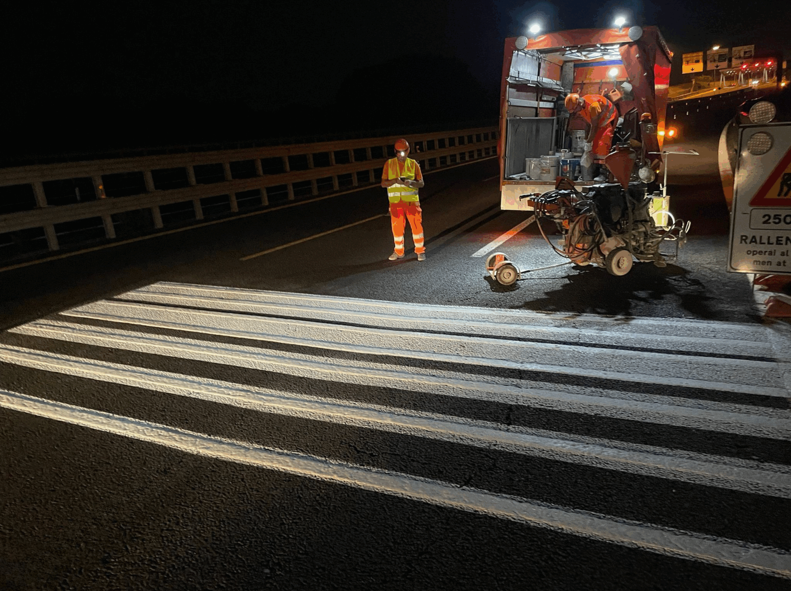 Prismo Preformed Thermoplastic rumble bar road marking at Rosignano Toll Gate, Tuscany, Italy