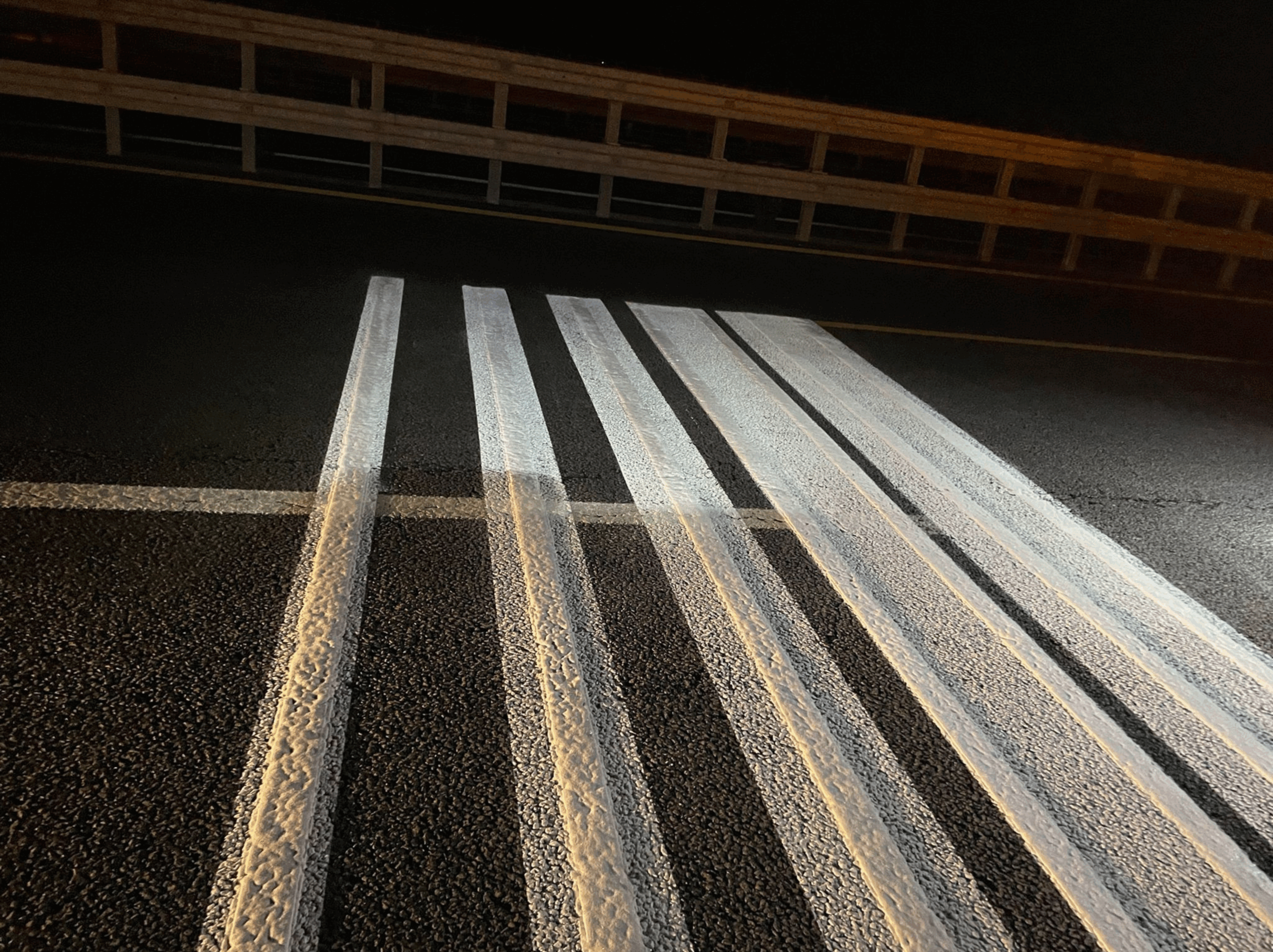 Prismo Preformed Thermoplastic rumble bar road marking at Rosignano Toll Gate 3, Tuscany, Italy