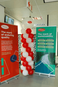 Pull up banners with Prismo logo and mark of enduring quality message