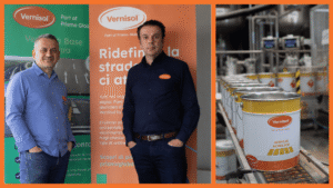 James Moore and Massimo Santori pictured with Vernisol branding and production imagery